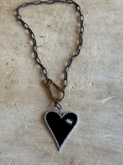 Black Heart Pave Diamond Necklace