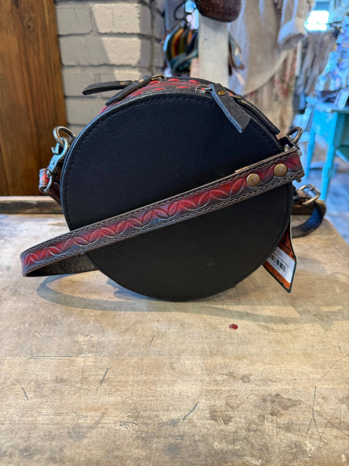 Red Tooled Canteen Bag - Vintage Vault Boutique