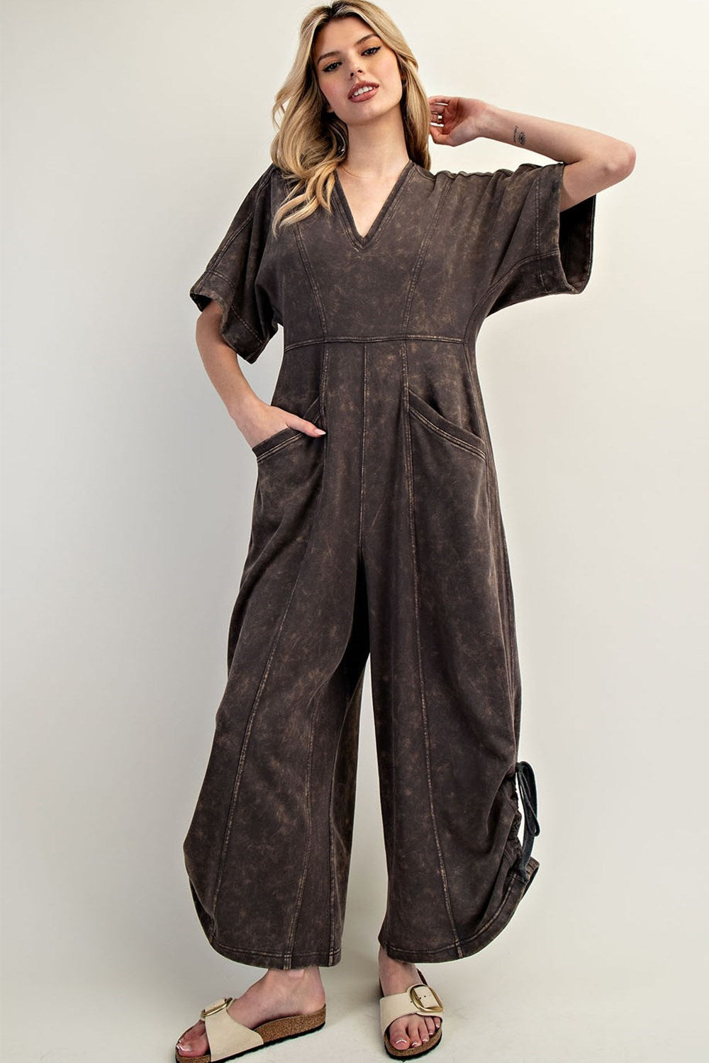 Ash Black Short Sleeve V-Neck Jumpsuit