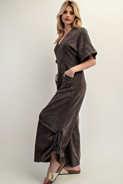Ash Black Short Sleeve V-Neck Jumpsuit
