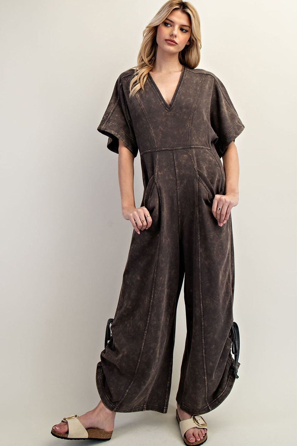 Ash Black Short Sleeve V-Neck Jumpsuit