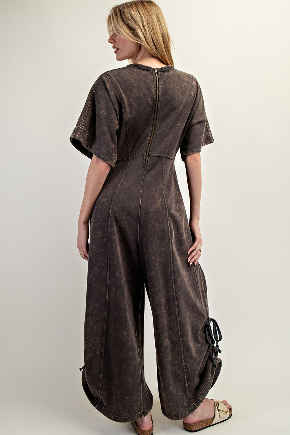 Ash Black Short Sleeve V-Neck Jumpsuit