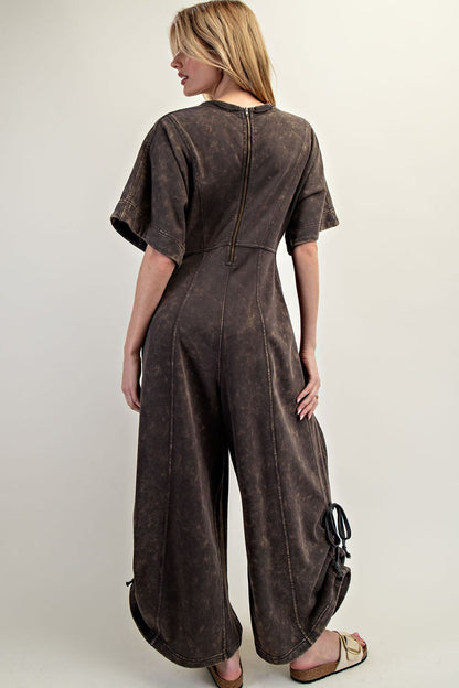 Ash Black Short Sleeve V-Neck Jumpsuit