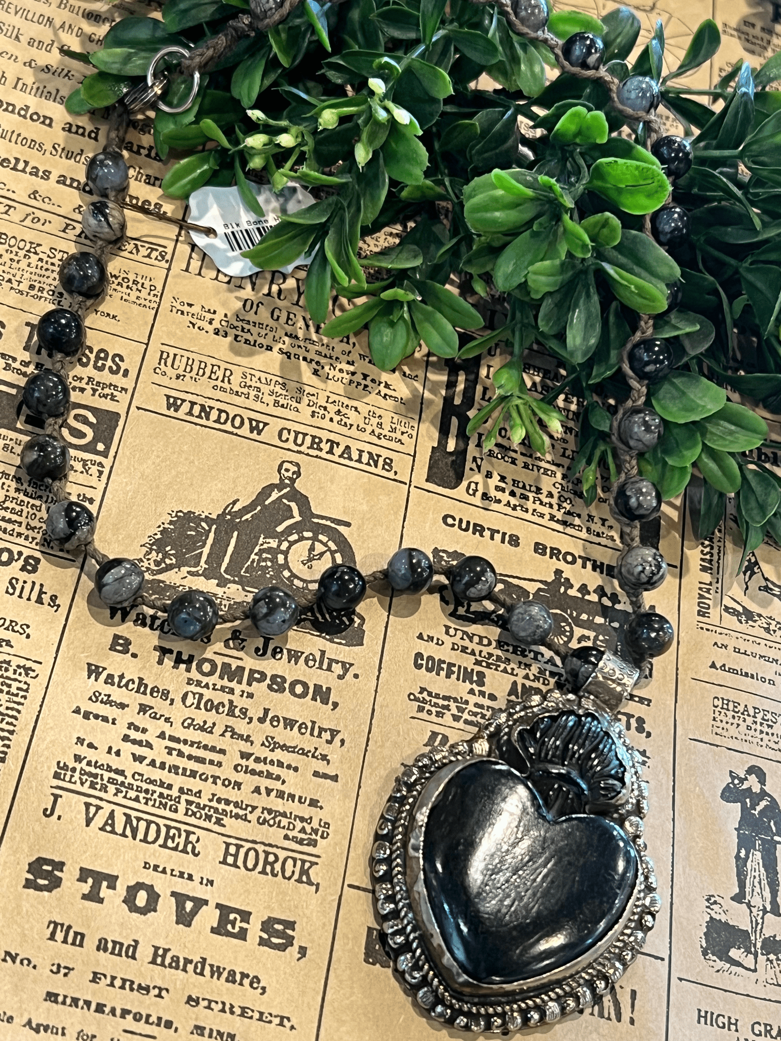 Blk Bone Heart - Vintage Vault Boutique