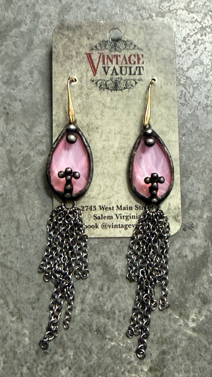 Cross Crystal Chain Earring