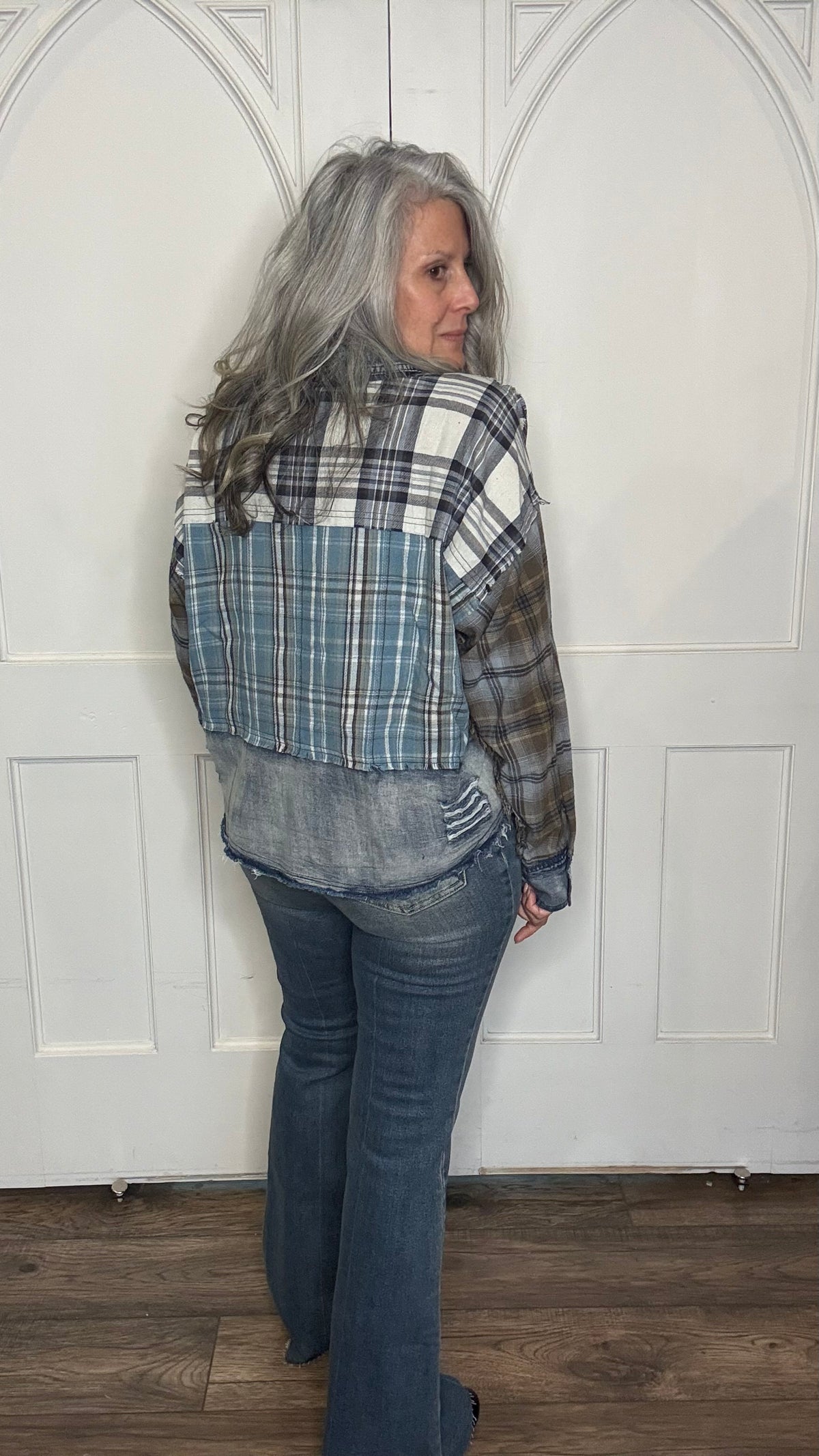 Denim Plaid Mix Button Down Shirt