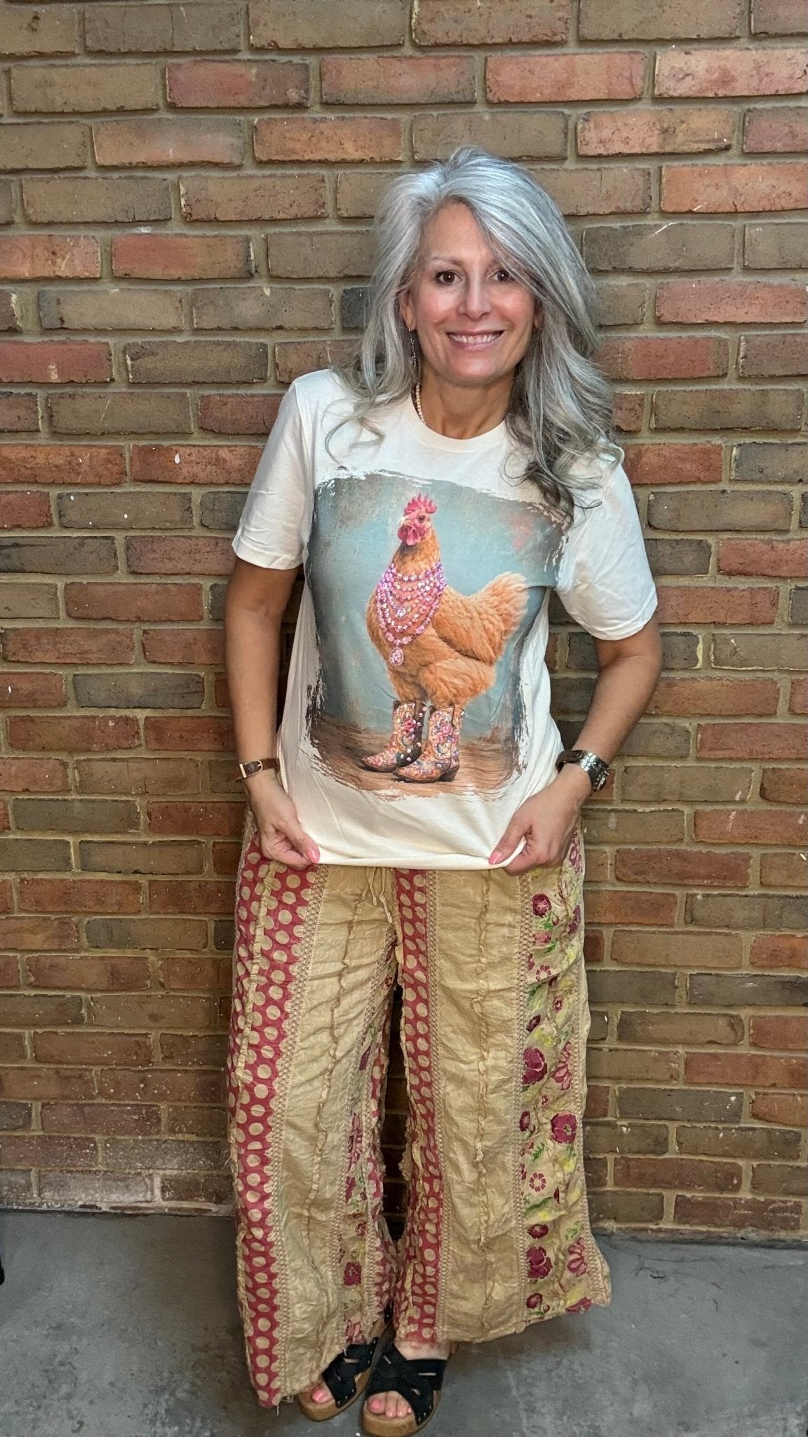 Funky Chicken Bling Tee - Vintage Vault Boutique