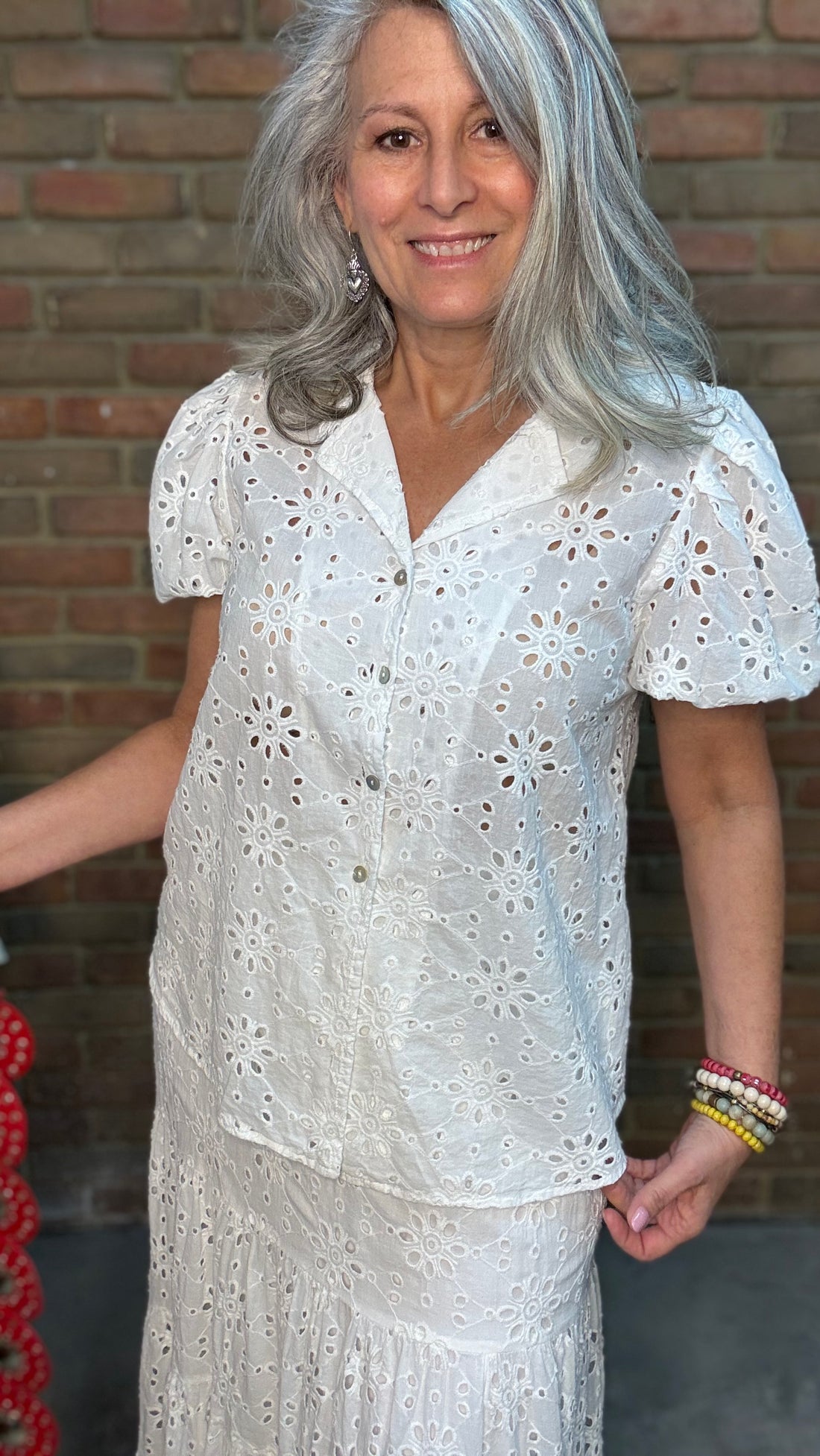 White Eyelet Button-Up Top
