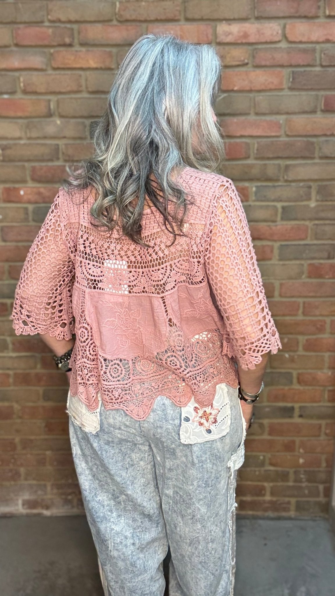 Dusty Rose Lace Crochet Top - Vintage Vault Boutique