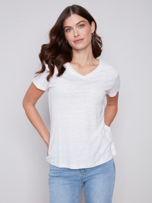 Linen V-Neck Tee Shirt Natural