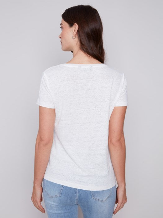 Linen V-Neck Tee Shirt Natural