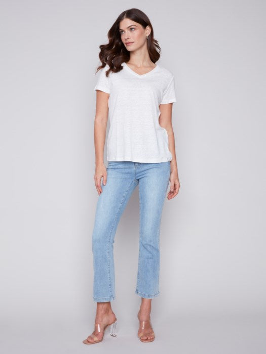 Linen V-Neck Tee Shirt Natural