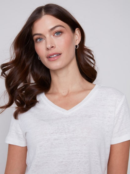 Linen V-Neck Tee Shirt Natural