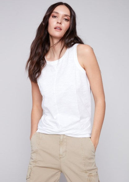 Organic Cotton Slub Knit Tank with Knot Detail - White