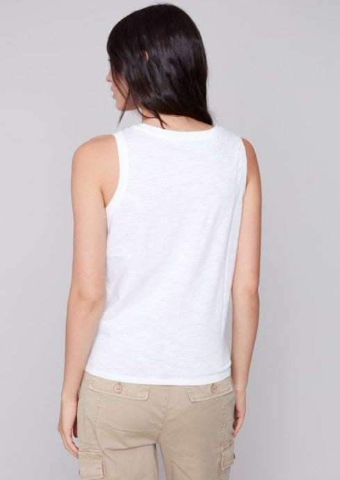 Organic Cotton Slub Knit Tank with Knot Detail - White