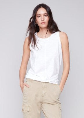 Organic Cotton Slub Knit Tank with Knot Detail - White