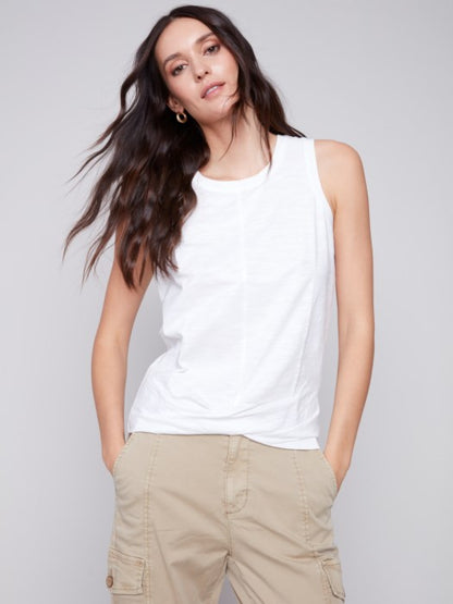 Organic Cotton Slub Knit Tank with Knot Detail - White