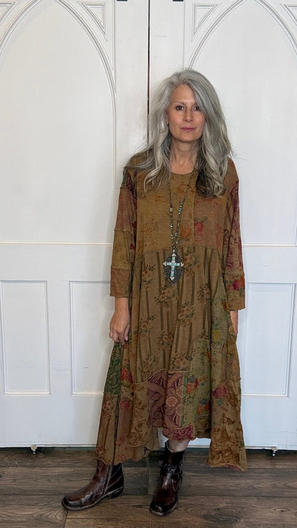 Floral Patchwork Long Knit Dress - Vintage Vault Boutique