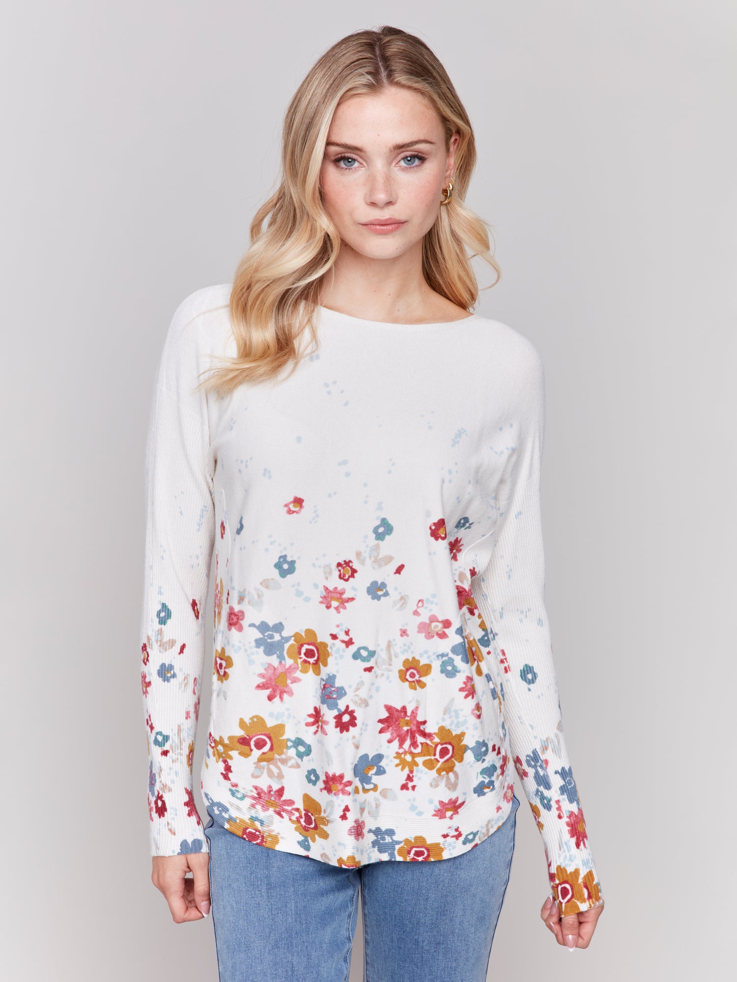 Floral Round Hem Sweater 