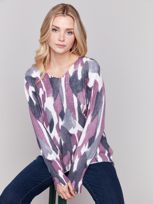 Printed V-Neck Sweater