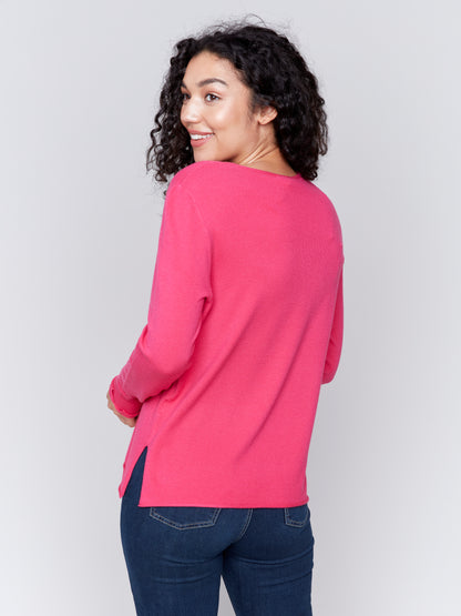 Magenta V-Neck Sweater 