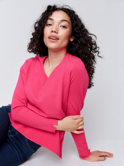 Magenta V-Neck Sweater 