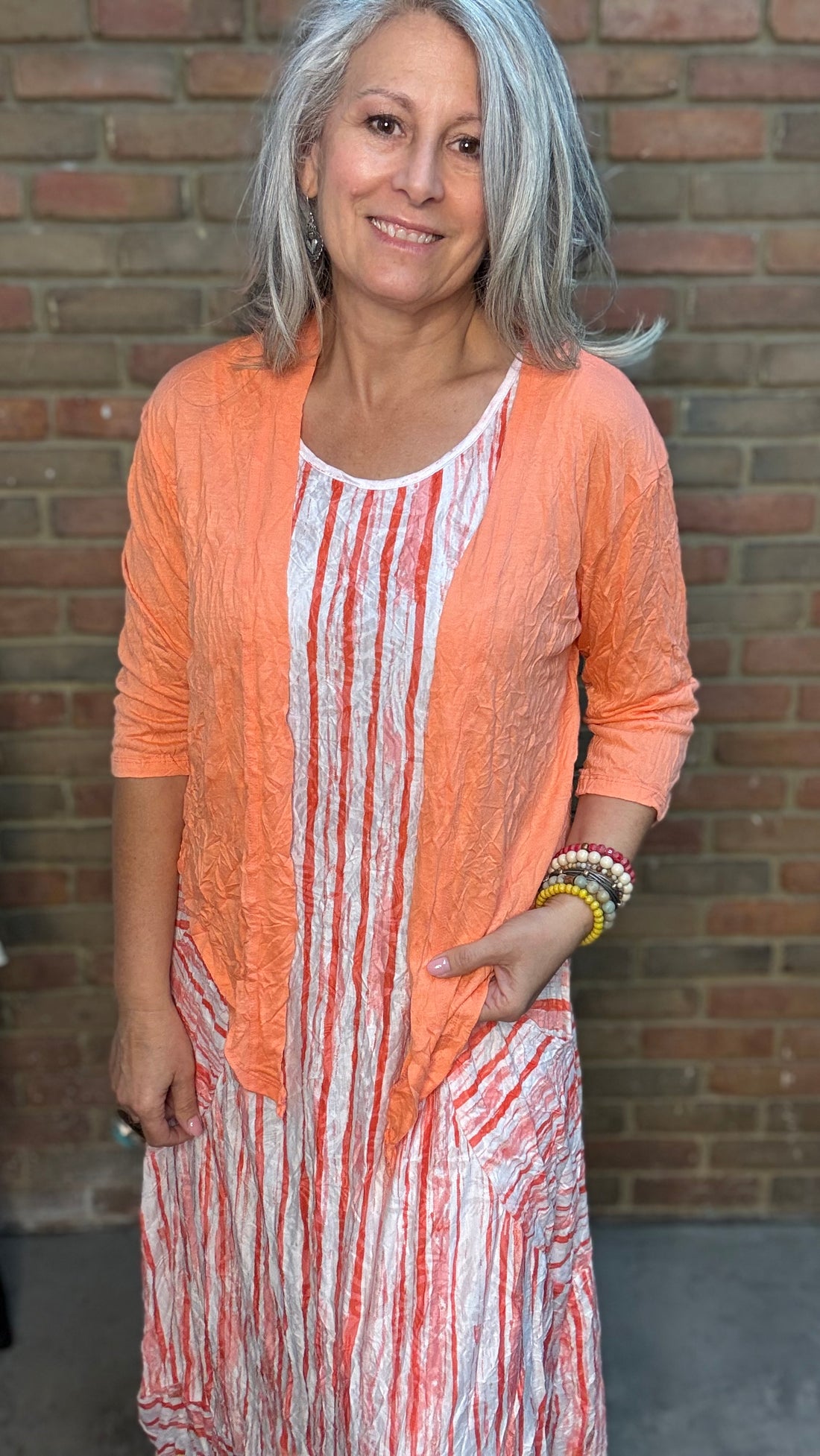 Coral Solid Crinkle Tie Cardigan