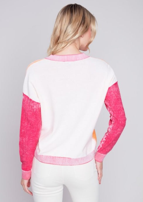 Cold Dye Color Block V-Neck Sweater