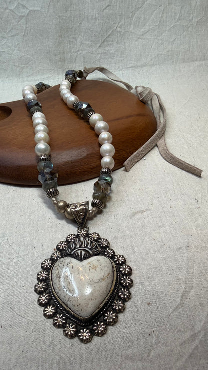 White Heart and Pearl Necklace
