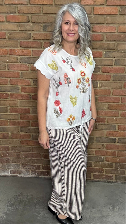 Embroidered Tie Hem Top - Vintage Vault Boutique