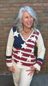 American Flag V - Neck Long Sleeve Top - Vintage Vault Boutique