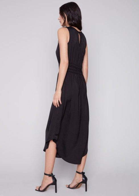 Crewneck Dress with Elastic Smocking at Waist  Black S & XXL