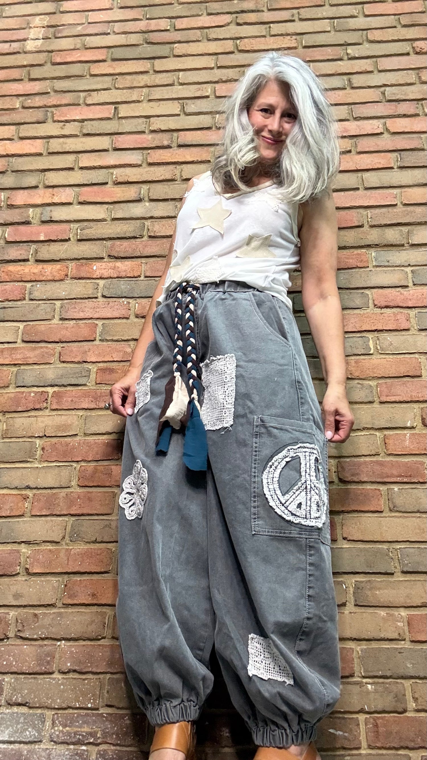 Charcoal Peace Applique Pant