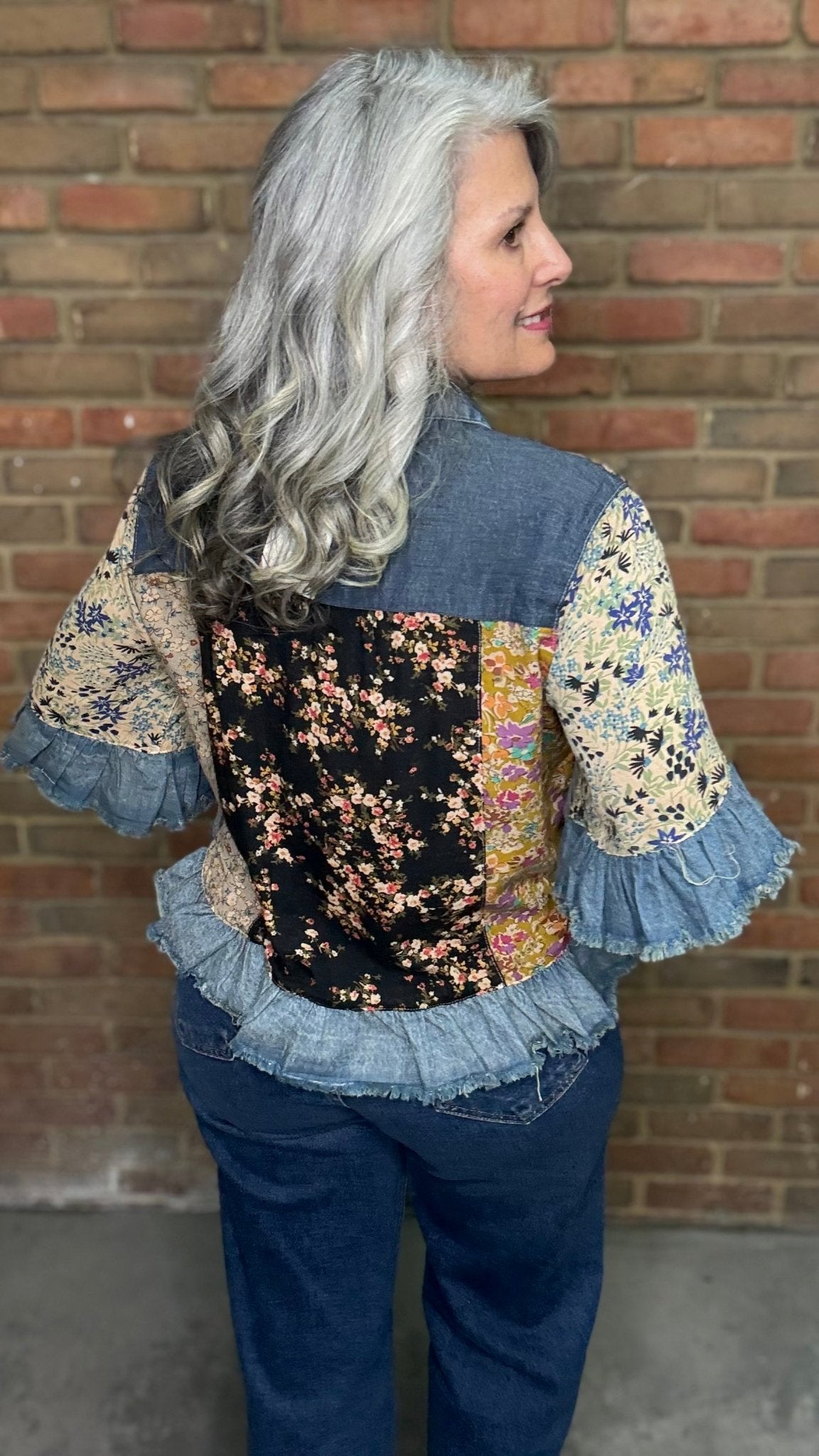 Denim Patchwork Crop Top - Vintage Vault Boutique