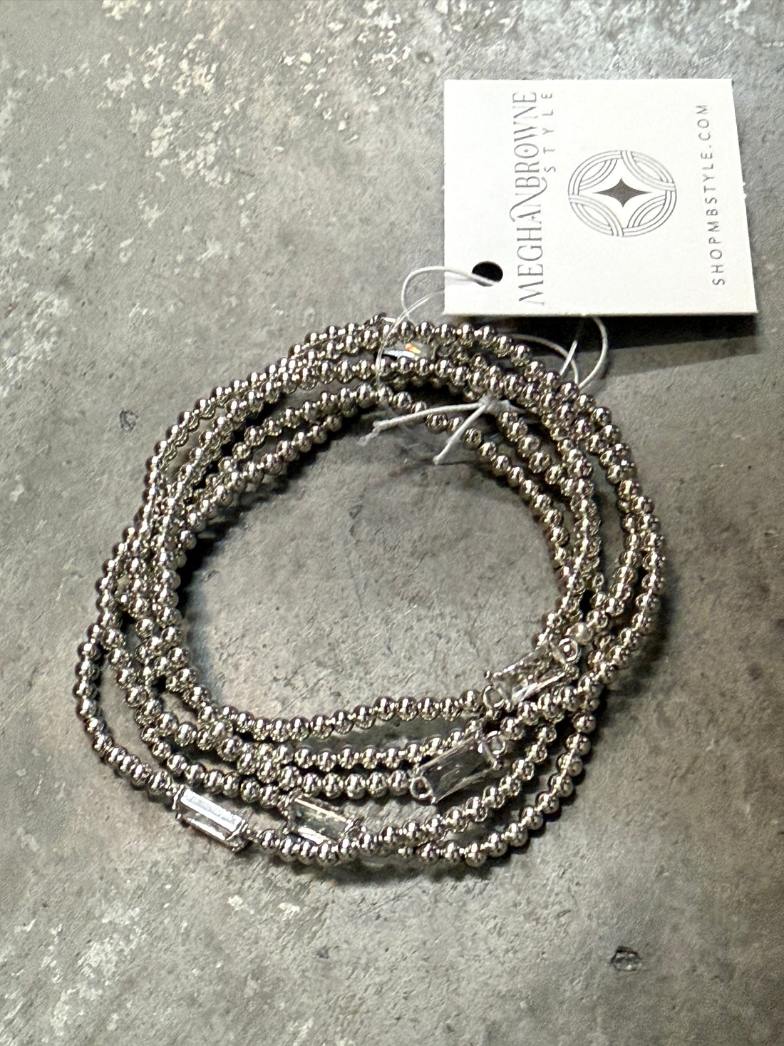 Five Strand Silver Bead Stretch Bracelet