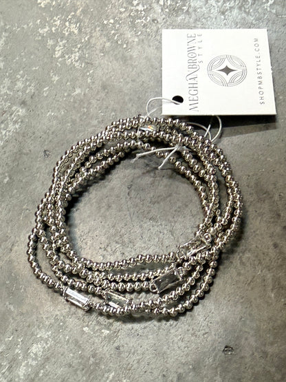 Five Strand Silver Bead Stretch Bracelet