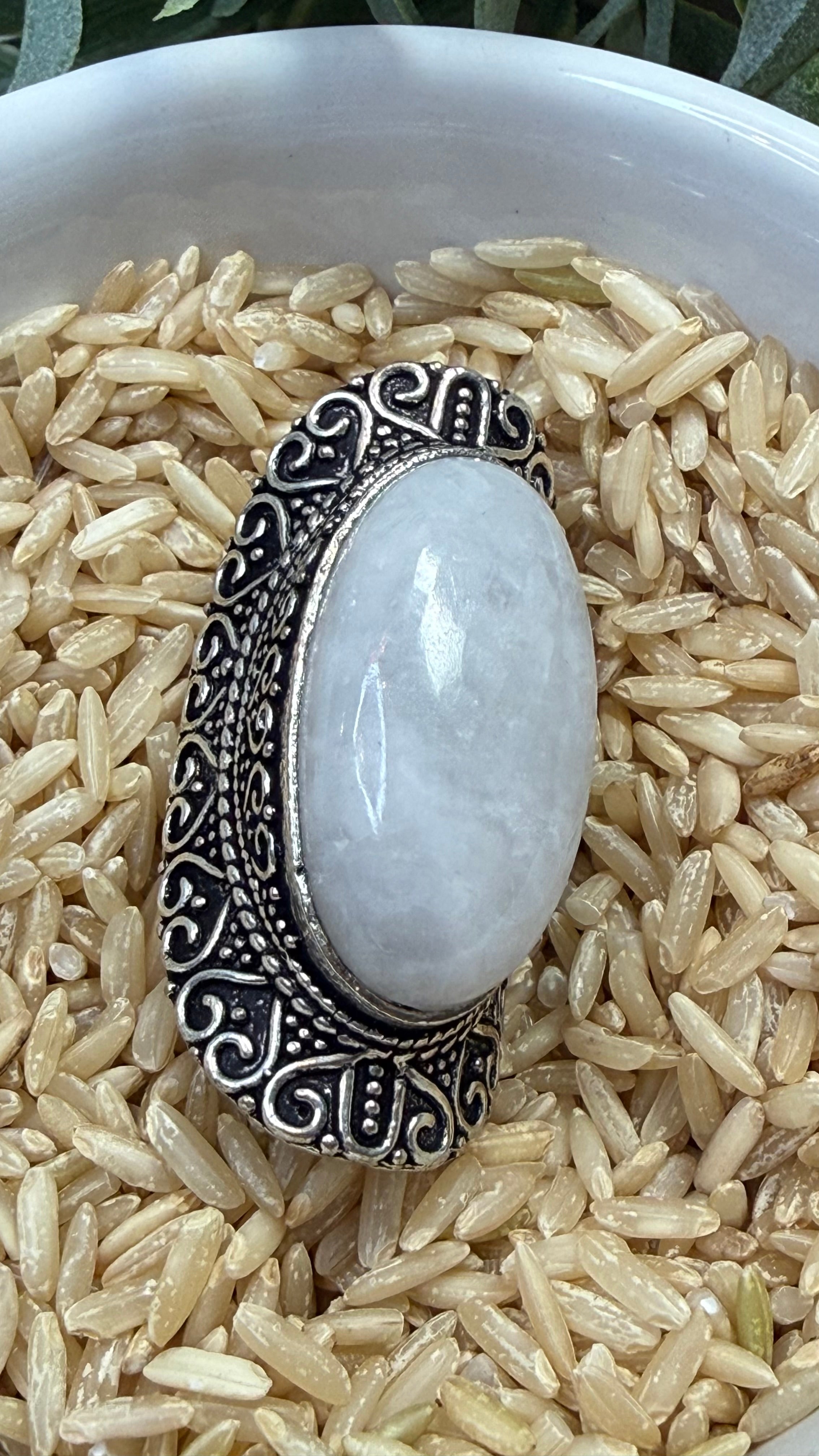 White Agate Oval Ring