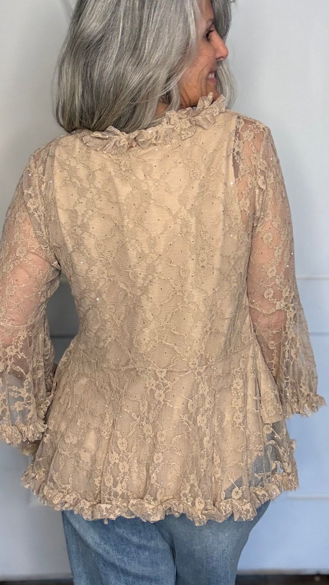 Sparkly All Lace Cardigan with Ties - Vintage Vault Boutique
