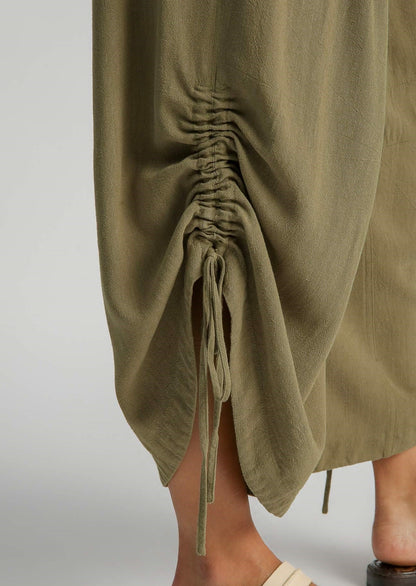 Olive Linen Wide Leg Pant with Adjustable Side Detail 