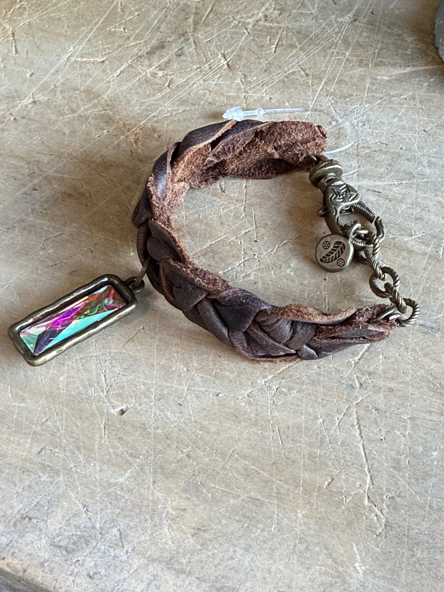Braided Leather with Crystal Bracelet - Vintage Vault Boutique