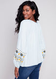 Embroidery Tencel Blouse with Elastic Cuffs