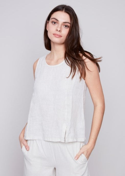 Sleeveless Linen Slit Top Natural