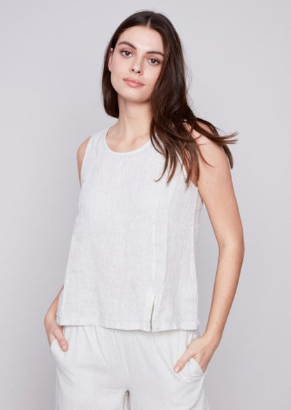Sleeveless Linen Slit Top Natural