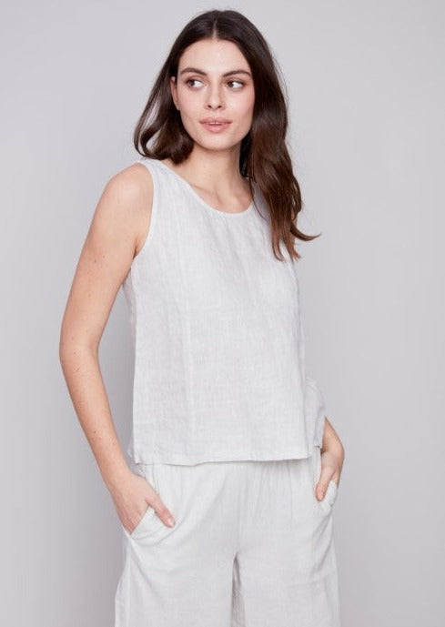 Sleeveless Linen Slit Top Natural