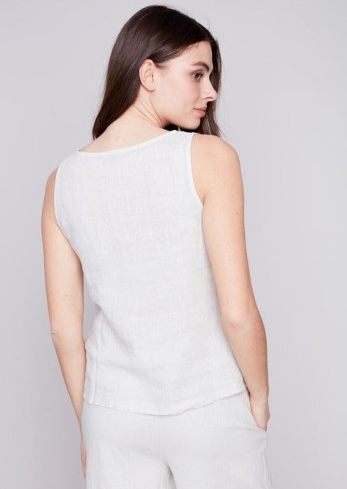 Sleeveless Linen Slit Top Natural