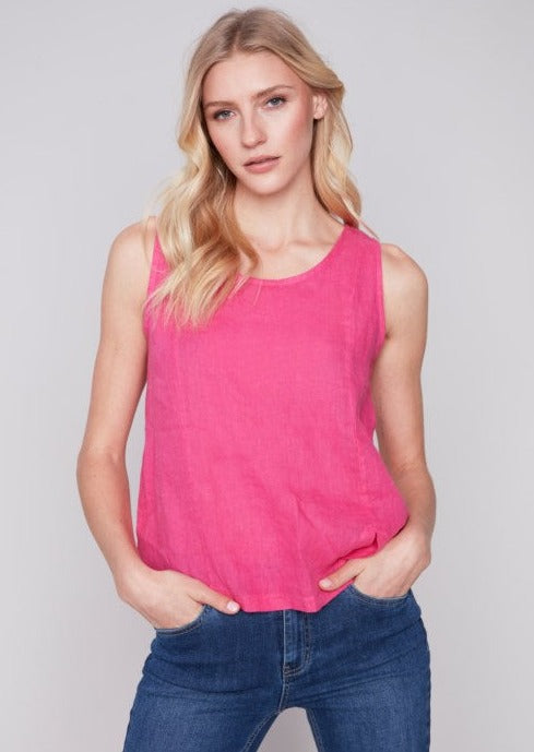 Sleeveless Linen Slit Top  Punch