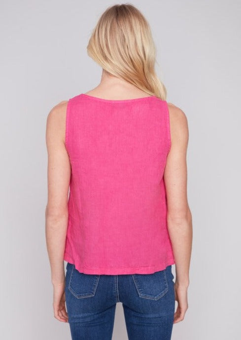 Sleeveless Linen Slit Top  Punch