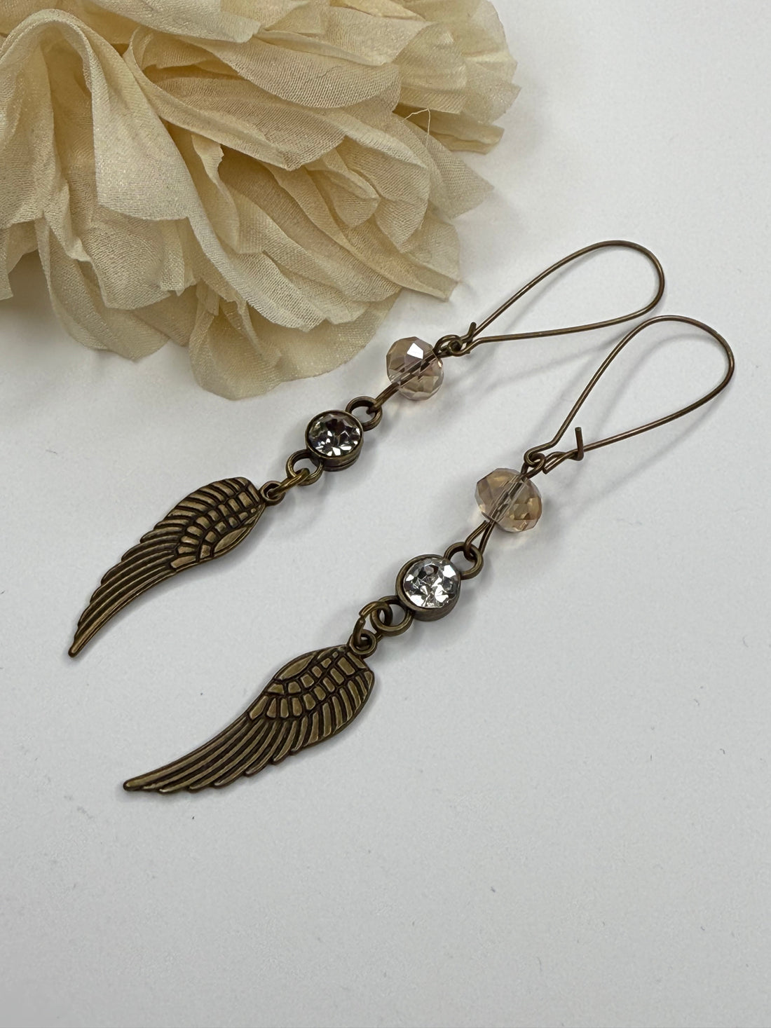 Crystal Bead and Wing Dangle Earring