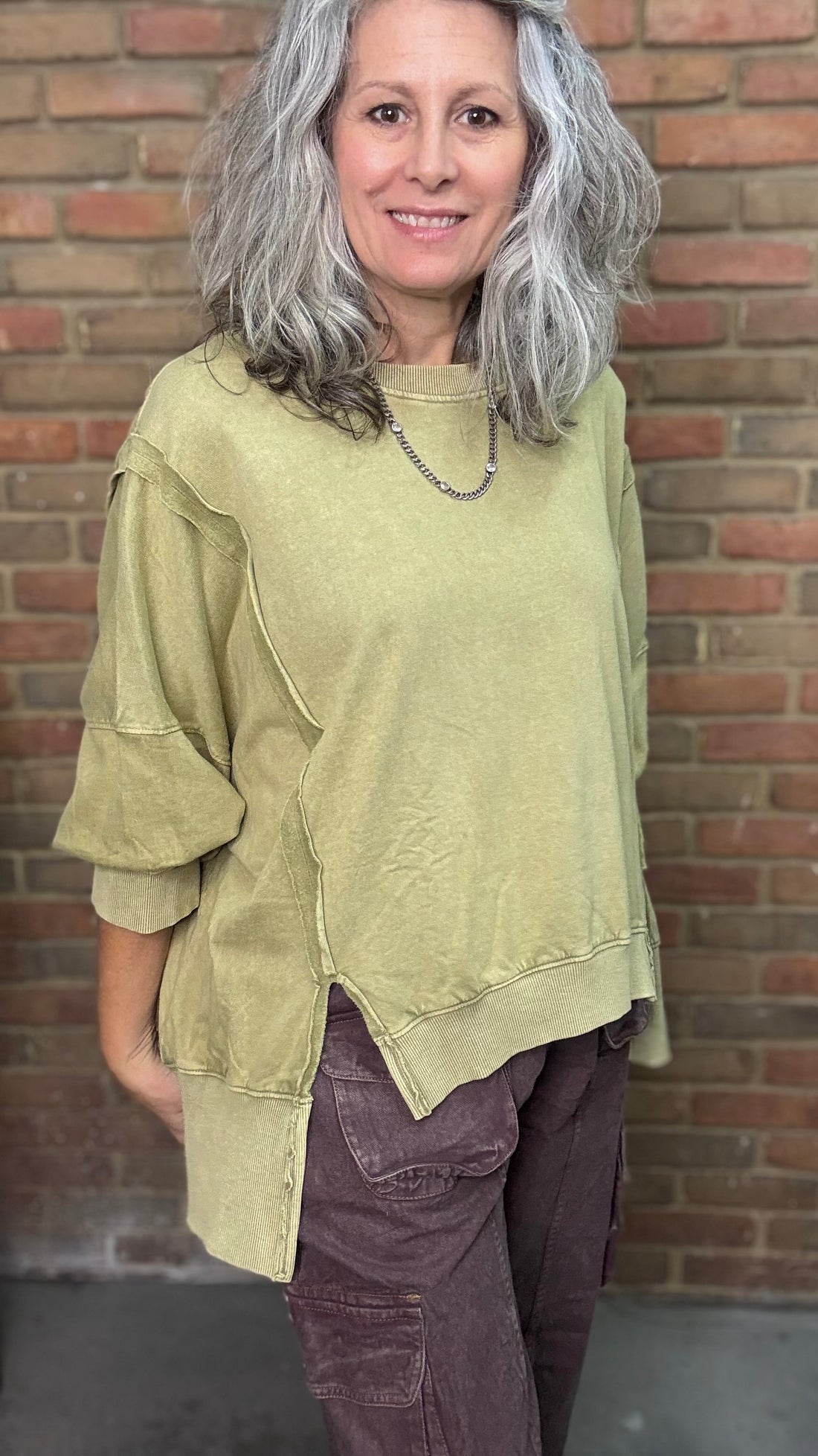 Green High Lo Slit Sweatshirt