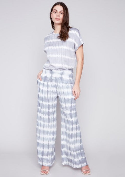 Tie Dye Flowy Palazzo Pant with Smocking Waist  Ceramic 